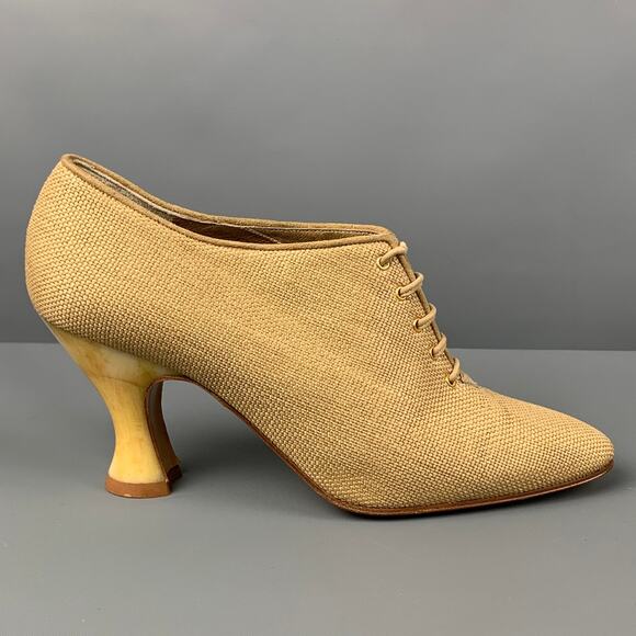 Vintage YVES SAINT LAURENT Size 7.5 Beige Fabric Woven Boots - Picture 1 of 7